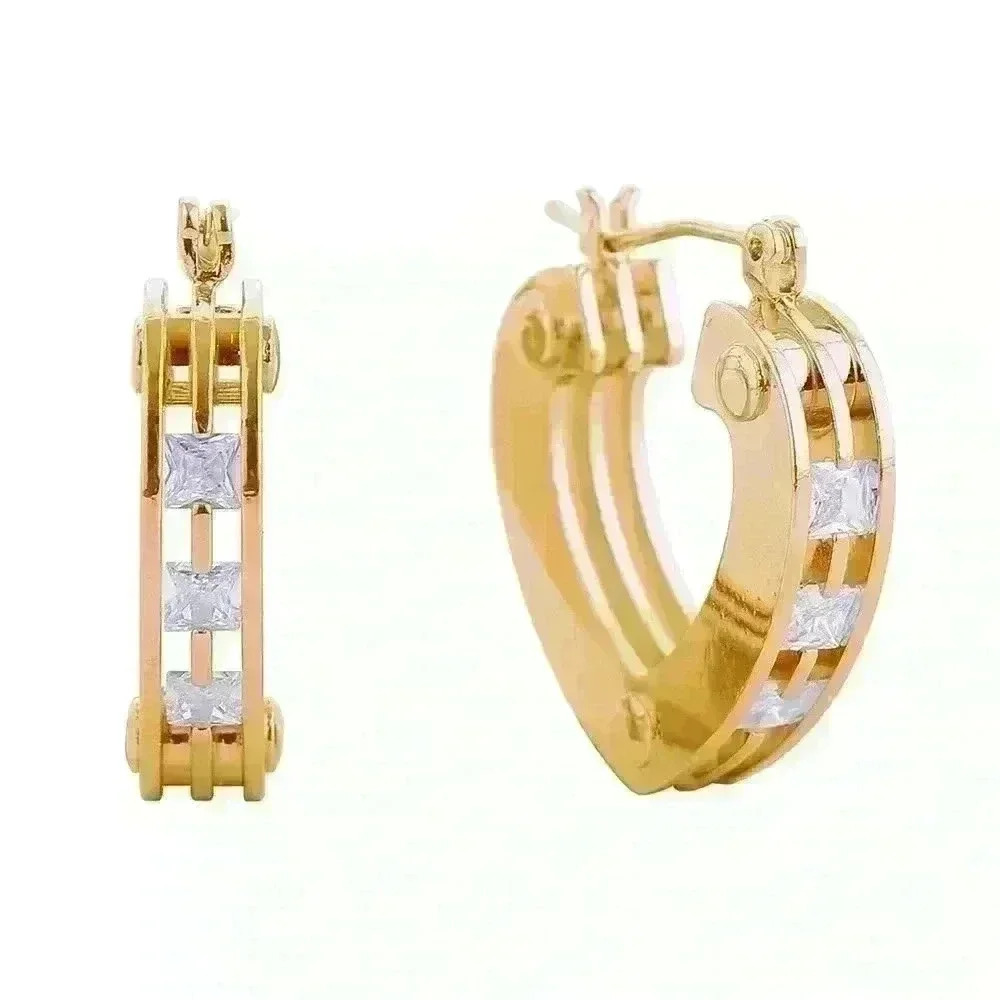 Gold Heart Earrings with  Simulated Stones